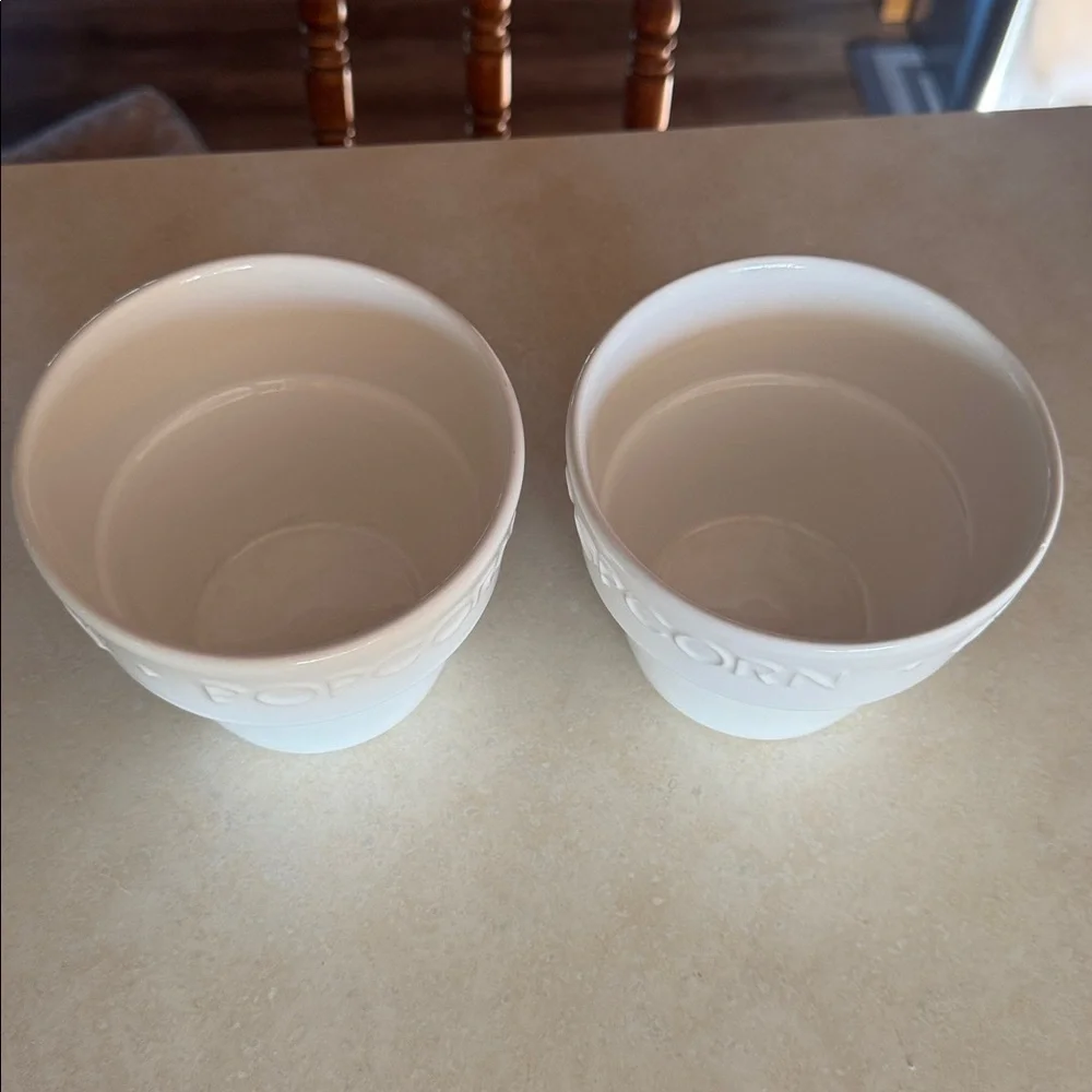 Crate&Barrel White Ceramic Popcorn Bowls | Set of 2